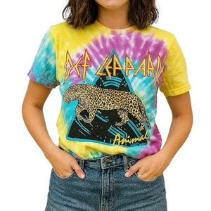 NWT Def Leppard Small Neon Tie Dye Graphic Band Tee 90s